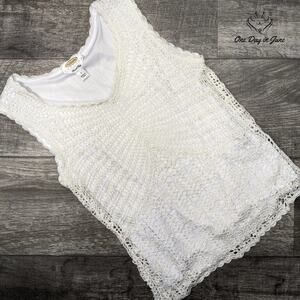 Talbots Petite Hand Knot Crochet Layered Top Size S